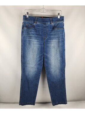 Spanx Jeans Womens Blue Large Straight Leg Pull on Denim Pants 30x28 20356R